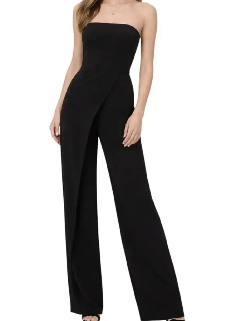 White House Black Market Black Strapless Wide-Split Leg Jumpsuit